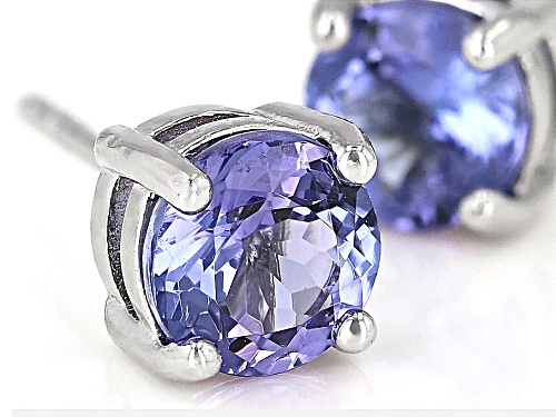 Tanzanite Round 5.50mm Rhodium Over Sterling Silver Solitaire Stud Earrings 1.11ctw