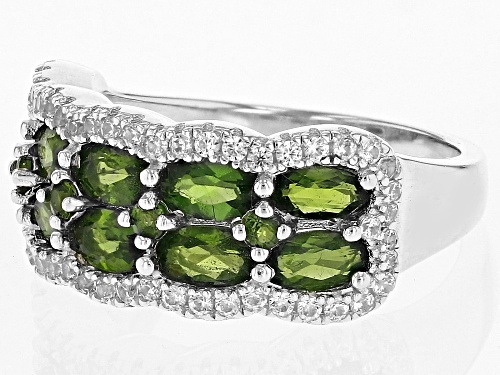 Chrome Diopside Oval 5x3mm and White Zircon Rhodium Over Sterling Silver Ring 2.76ctw - Size 7