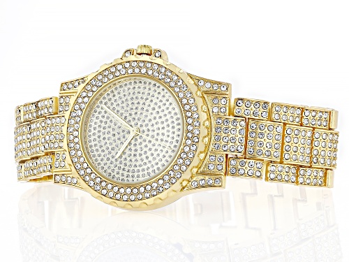 Ladies Watch CZ Stones Gold Tone Over Stainless Steel Alloy