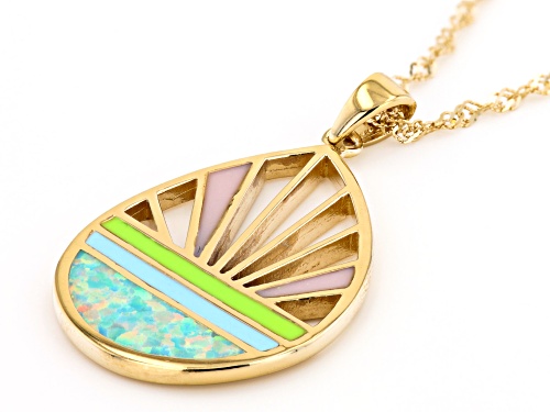 Australian Style™ Lab Blue Opal 18K Yellow Gold Over Silver Sunrise Sunset Pendant With 18