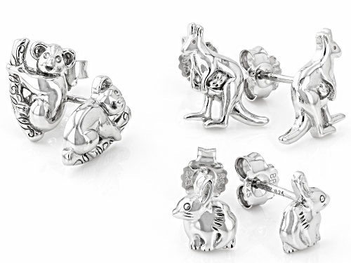 Australian Style™ Rhodium Over Silver Set of 3 Animal Stud Earrings
