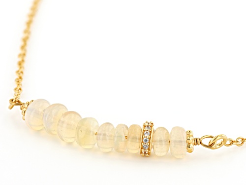 Australian Style™ Ethiopian Opal And 0.07ctw White Zircon 18K Yellow Gold Over Silver Bar Necklace - Size 18