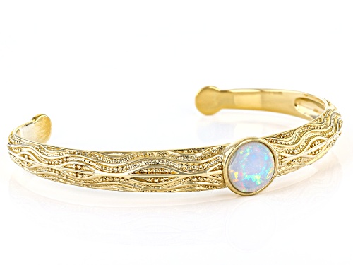 Australian Style™ Ethiopian Opal 18K Yellow Gold Over Silver Textured Design Cuff Bracelet - Size 7.5
