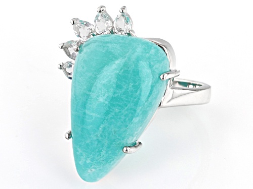 Australian Style™ Amazonite and 0.81ctw White Topaz Rhodium Over Sterling Silver Ring - Size 7