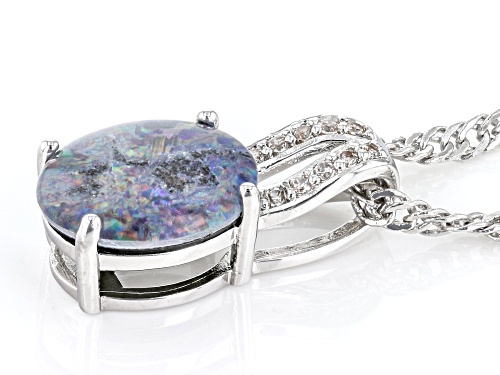 Australian Style™ Opal Triplet & White Zircon Rhodium Over Brass Pendant With Chain