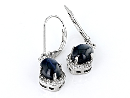 3.40ct Oval Star Blue Sapphire With 0.29ctw White Zircon Rhodium Over Silver Dangle Earrings