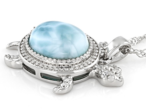 12X10mm Oval Cabochon Larimar And 0.06ctw White Zircon Rhodium Over Silver Pendant With Chain