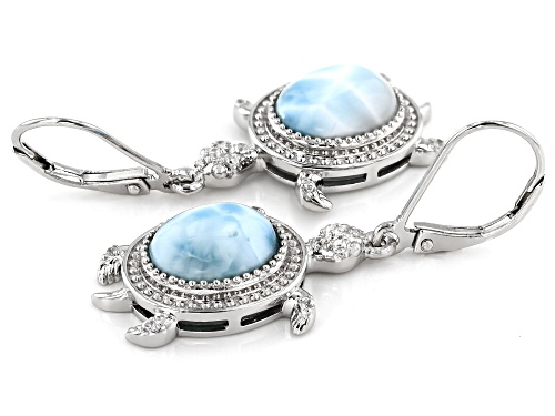10x8mm Oval Cabochon Larimar And 0.09ctw Round White Zircon Rhodium Over Sterling Silver Earrings