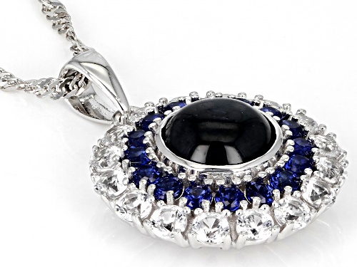 2.55ct Star Sapphire With 1.92ctw Lab Blue & Lab White Sapphire Rhodium Over Silver Pendant/Chain