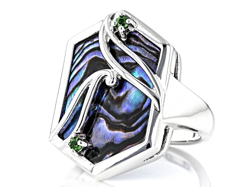 20.5mm x 13.5mm Fancy Shape Abalone Shell And 0.07ctw Chrome Diopside Sterling Silver Ring - Size 7
