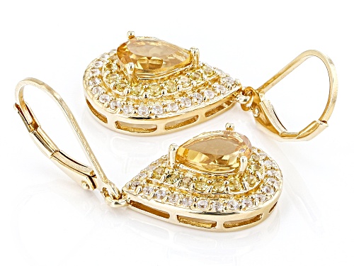 2.00ctw Pear Citrine With .90ctw Yellow Sapphire & White Zircon 18k Yellow Gold Over Silver Earrings