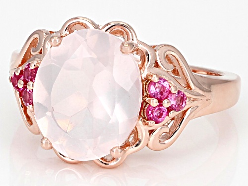 3.66ct Rose Quartz With 0.22ctw Pink Spinel 18k Rose Gold Over Sterling Silver Ring - Size 8