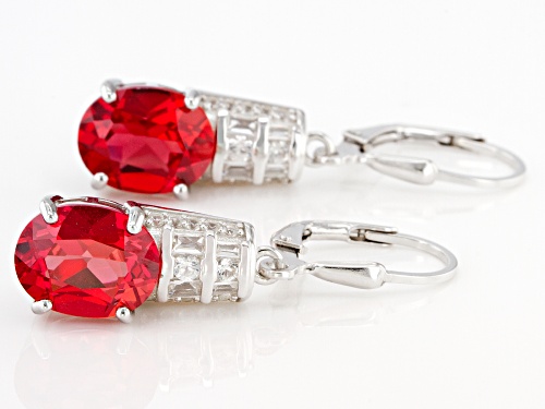6.75ctw Lab Padparadscha Sapphire With 0.54ctw Lab White Sapphire Rhodium Over Silver Earrings