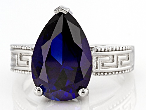 5.53ct Pear Shaped Lab Created Blue Sapphire Rhodium Over Sterling Silver Solitaire Ring - Size 10