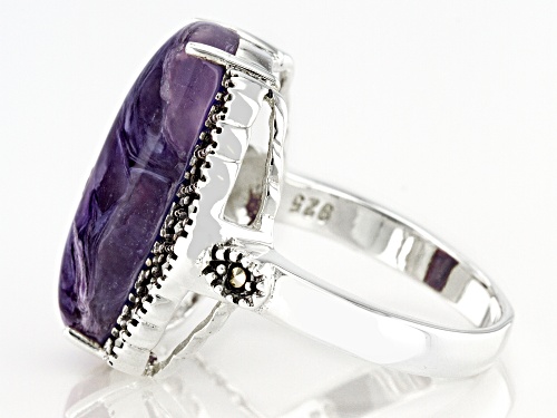 20x9mm Cushion Charoite With Round Marcasite Sterling Silver Ring - Size 7
