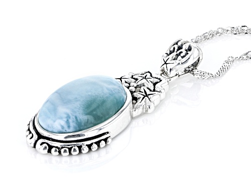 18x12mm Oval Cabochon Larimar Rhodium Over Sterling Silver Pendant With Chain