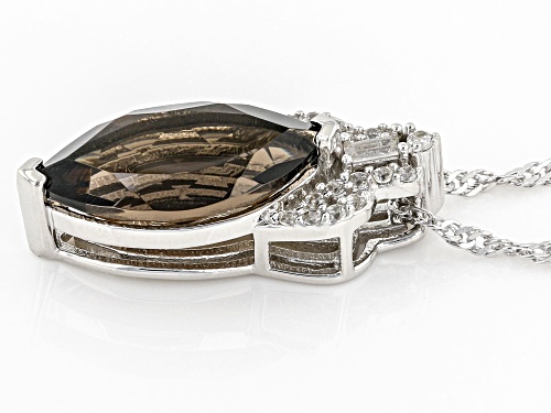 3.45ct Smoky Quartz With 0.21ctw White Zircon Rhodium Over Sterling Silver Pendant With Chain