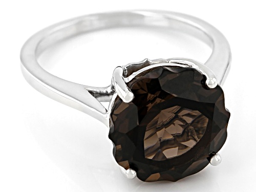4.76ct Custom Smoky Quartz Rhodium Over Sterling Silver Solitaire Ring - Size 8