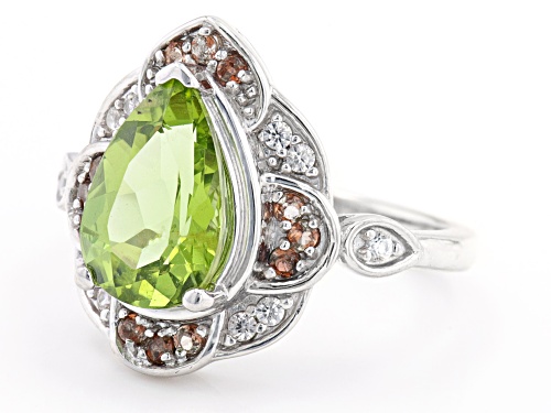 2.55ct Manchurian Peridot™ With 0.24ctw Andalusite & White Zircon Rhodium Over Silver Ring - Size 7