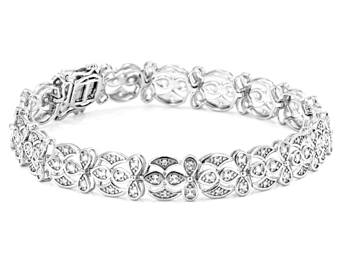 1.47ctw Round Lab Created White Sapphire Rhodium Over Sterling Silver Bracelet - Size 8