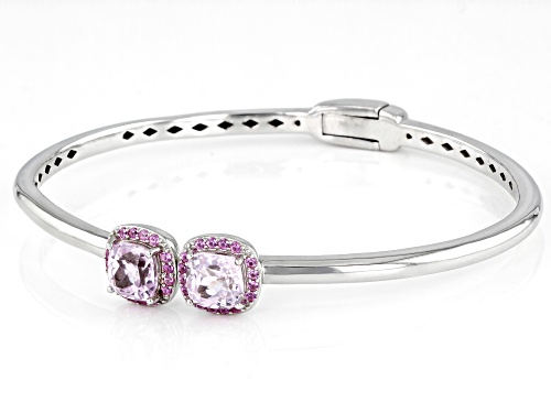 3.50ctw Kunzite And 0.42ctw Lab Created Pink Sapphire Rhodium Over Sterling Silver Bracelet - Size 7.25