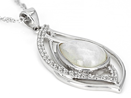 14x10mm Pear shaped Rainbow Moonstone With 0.38ctw White Zircon Rhodium Over Silver Pendant  Chain