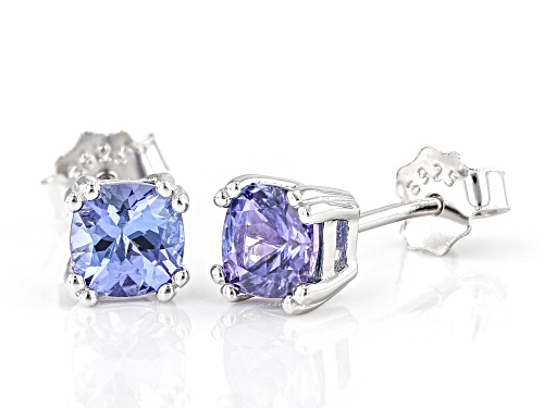 0.94ctw Square Cushion Tanzanite Rhodium Over Sterling Silver Stud Earrings