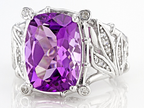 5.50ct Lavender Amethyst With 0.29ctw White Zircon Rhodium Over Sterling Silver Ring - Size 7