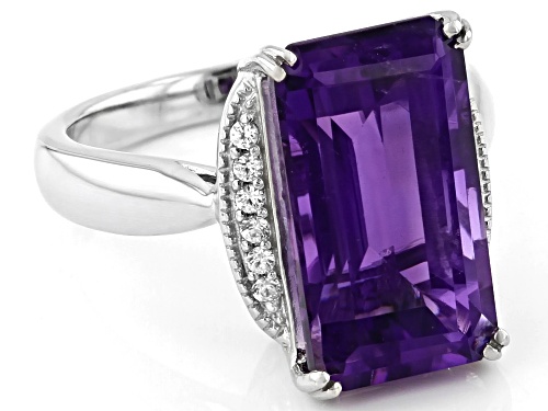 7.23ct African Amethyst With 0.12ctw White Zircon Rhodium Over Sterling Silver Ring - Size 9