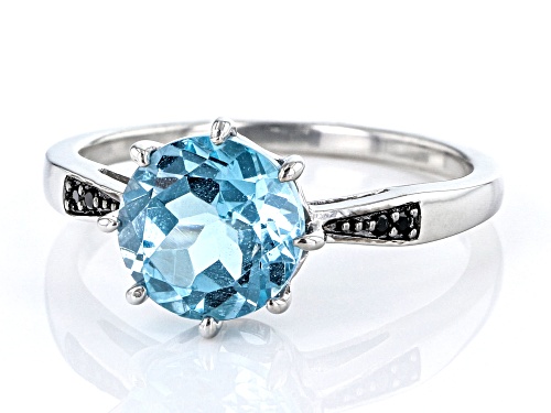 2.00ct Round Glacier Topaz™ With 0.02ctw Round Black Spinel Rhodium Over Sterling Silver Ring - Size 8