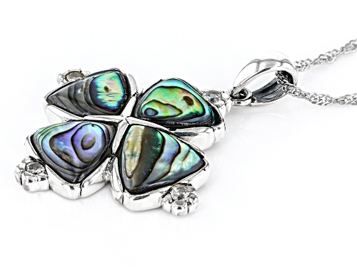 10mm Trillion Abalone Shell With 0.40ctw White Zircon Rhodium Over Silver Pendant With Chain