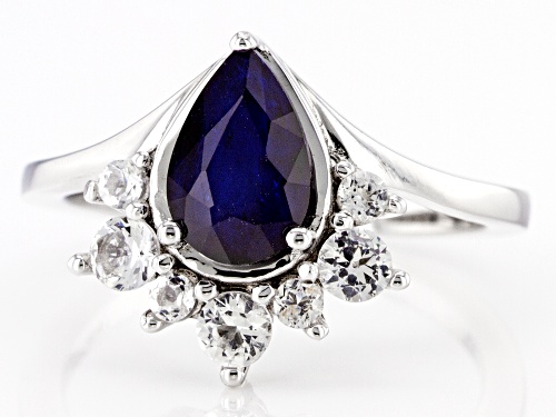 1.36ct Pear Diffused Sapphire With 0.47ctw  White Topaz Rhodium Over Sterling Silver Ring - Size 7