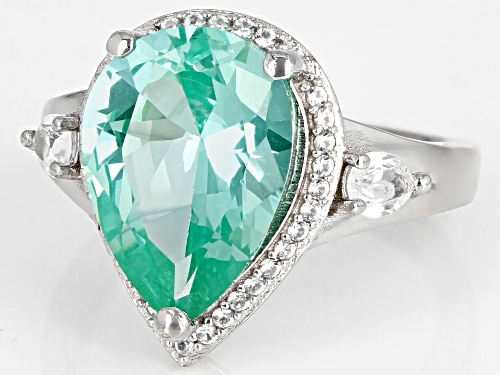 5.03ct Lab Created Green Spinel With 0.43ctw Lab Created White Sapphire Rhodium Over Silver Ring - Size 7