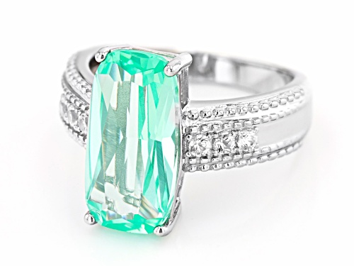 5.41ct Lab Created Green Spinel And 0.26ctw Lab Created White Sapphire Rhodium Over Silver Ring - Size 10