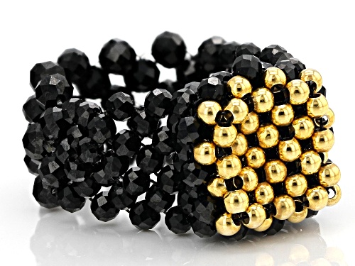 2.2-2.5mm Rondelle Black Spinel 18K Yellow Gold Over Sterling Silver Strechable Beaded Ring