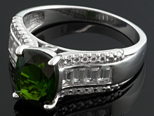 1.74ct Rectangular Cushion Russian Chrome Diopside With .21ctw White Topaz Sterling Silver Ring - Size 12