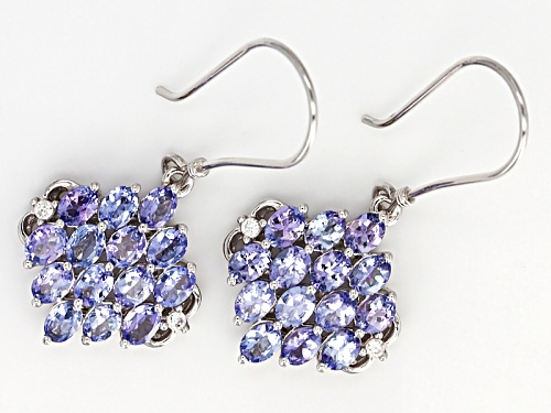 3.02ctw Oval Tanzanite And .09ctw Round White Zircon Sterling Silver Earrings