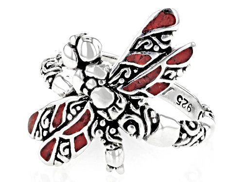 Artisan Collection of Bali™ Red Coral Sterling Silver Inlay Dragonfly Ring - Size 6