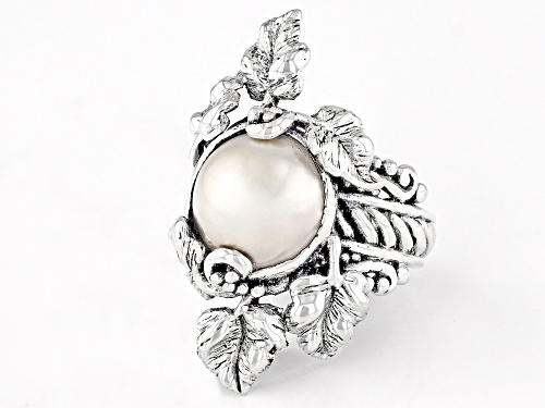 Artisan Collection of Bali™ 11.5-12.5mm White Cultured Mabe Pearl Sterling Silver Leaf Ring - Size 12