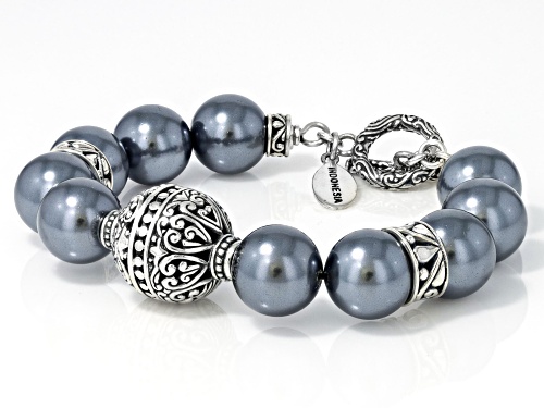 Artisan Collection of Bali™ 12mm Gray Shell Pearl Sterling Silver Station Bracelet - Size 7.75