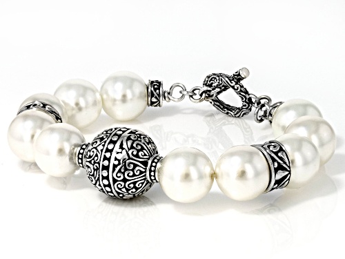 Artisan Collection of Bali™ 12mm White Shell Pearl Sterling Silver Station Bracelet - Size 7.75