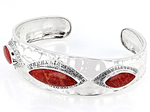 Artisan Collection of Bali™ Red Indonesian Coral Sterling Silver Hammered Cuff Bracelet - Size 7.5