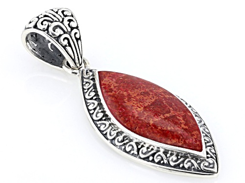 Artisan Collection of Bali™ 24x11mm Red Indonesian Coral Sterling Silver Pendant