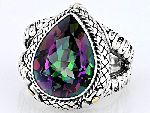 Artisan Collection of Bali™ 6.30ctw Magic Green™ Quartz Sterling Silver & 18K Gold Solitaire Ring - Size 9