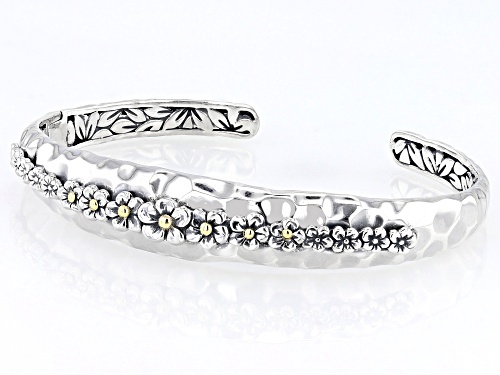 Artisan Collection of Bali™ Sterling Silver & 18K Gold Accents Floral Cuff Bracelet - Size 6.75