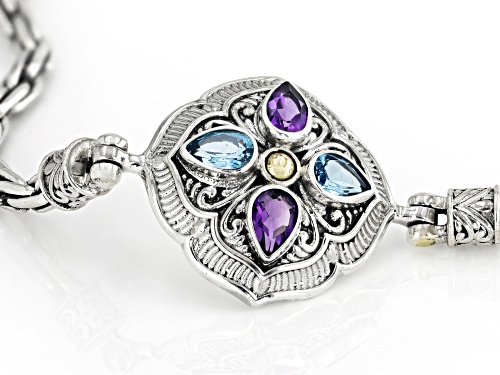 Artisan Collection of Bali™ Amethyst & Swiss Blue Topaz Sterling Silver & 18K Gold Accent Bracelet - Size 7