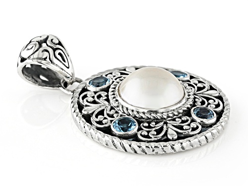 Artisan Collection of Bali™ 10.5-11.5mm Cultured Mabe Pearl & Swiss Blue Topaz Silver Pendant