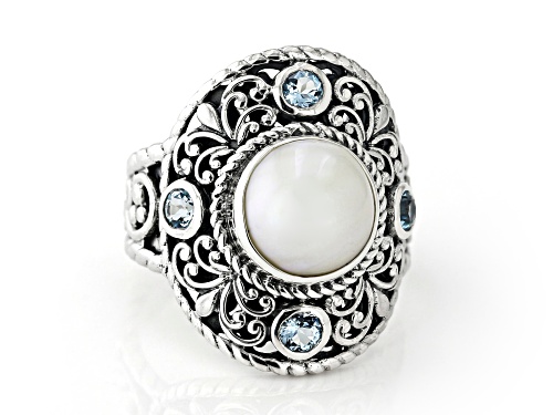 Artisan Collection of Bali™ 9.5-10.5mm Cultured Mabe Pearl & Swiss Blue Topaz Sterling Silver Ring - Size 9