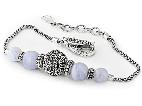 Artisan Collection of Bali™ 6-8mm Blue Lace Agate Sterling Silver Beaded Bracelet - Size 7
