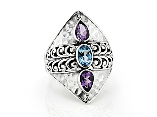 Artisan Collection of Bali™ 0.60ctw Amethyst & 0.42ct Swiss Blue Topaz Sterling Silver 3 Stone Ring - Size 7